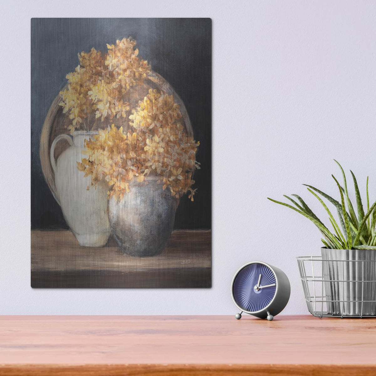 'Golden Hydrangeas 2' by Julia Purinton – Metal Wall Art, 12x16 room view