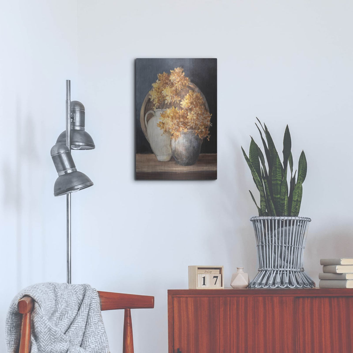'Golden Hydrangeas 2' by Julia Purinton – Metal Wall Art, 16x24 room view