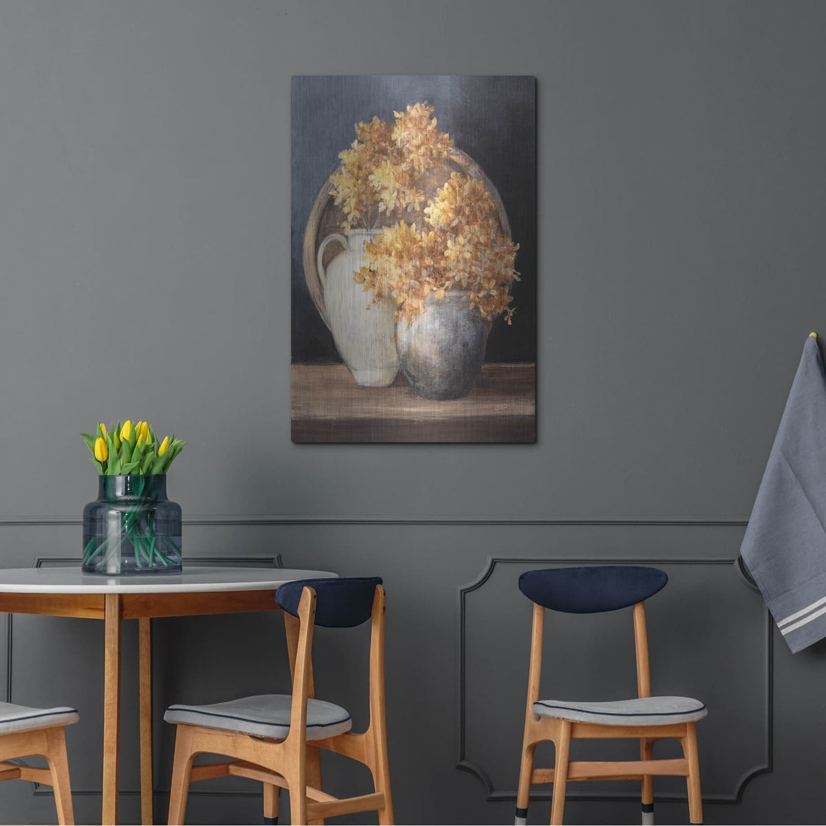 'Golden Hydrangeas 2' by Julia Purinton – Metal Wall Art, 24x36 room view
