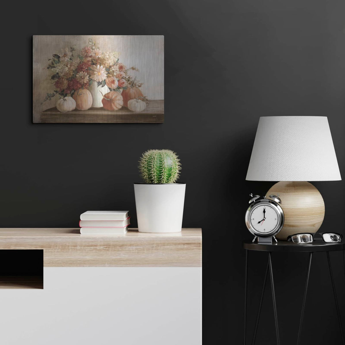 'Harvest Bouquet Pomegranate Light' by Julia Purinton – Metal Wall Art, 24x16 room view