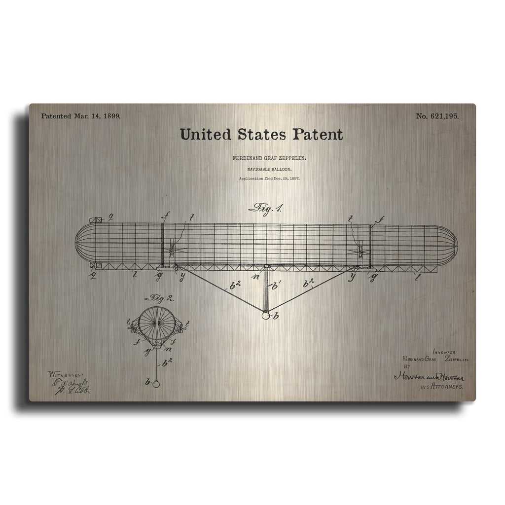'Navigable Balloon Blueprint Patent Parchment' – Metal Wall Art