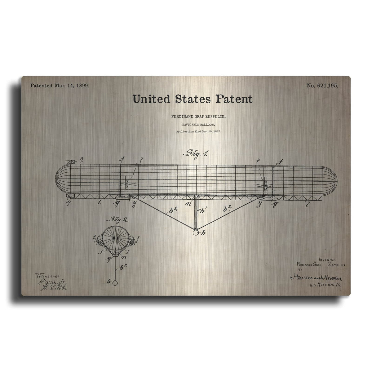 'Navigable Balloon Blueprint Patent Parchment' – Metal Wall Art
