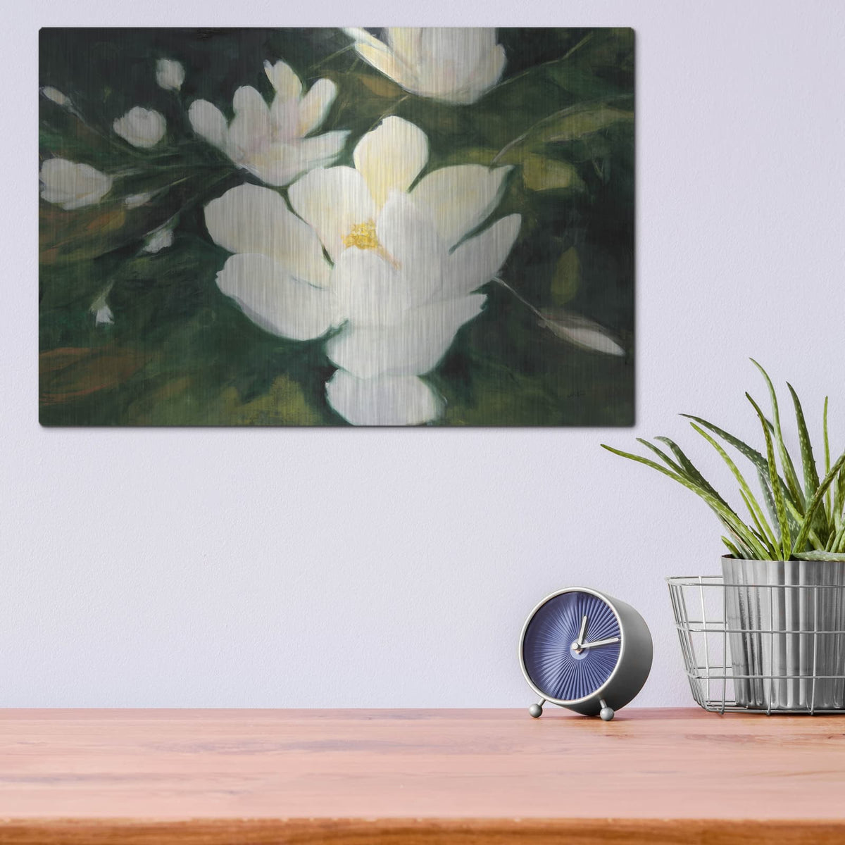 'Magnolia Blooms' by Julia Purinton – Metal Wall Art, 16x12 room view