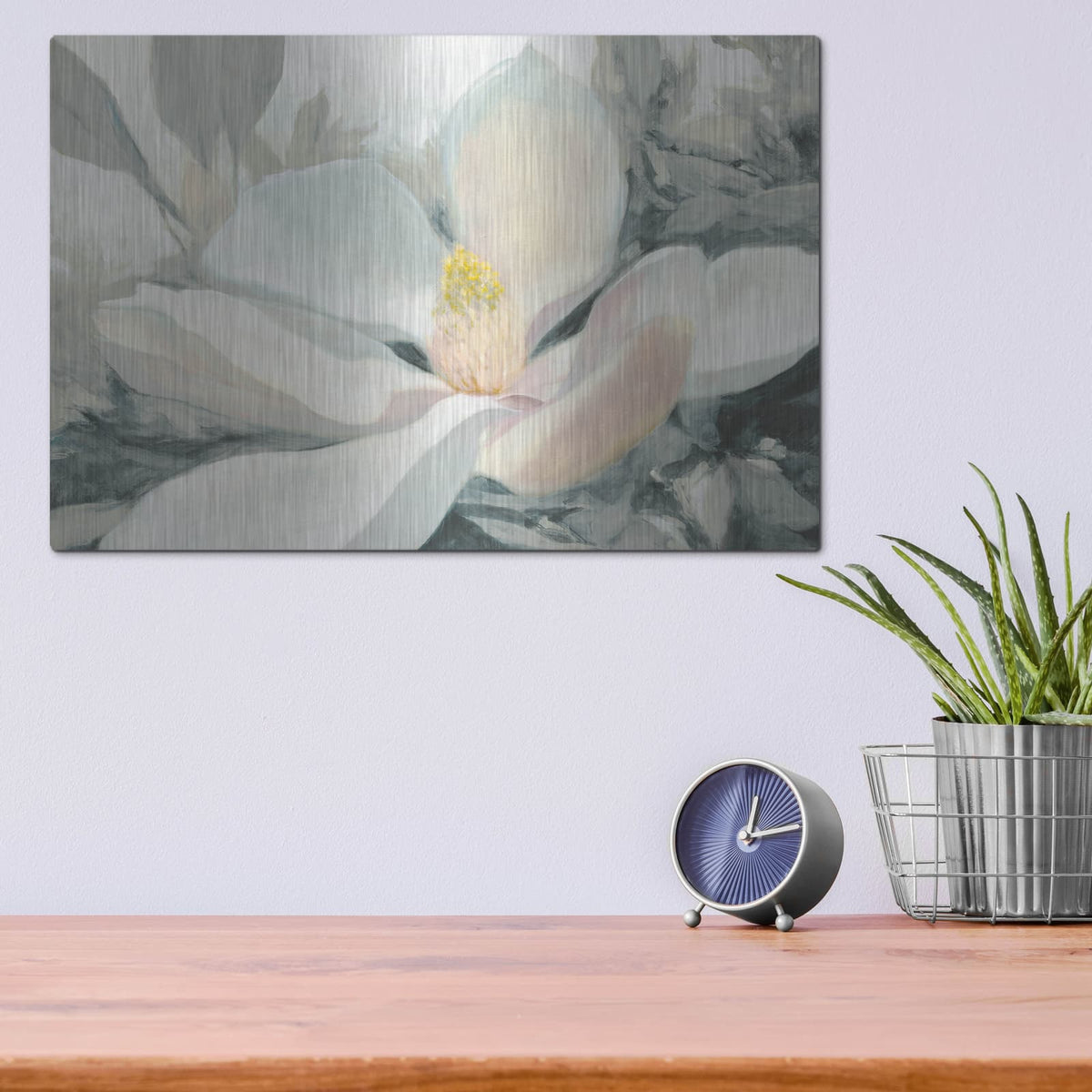 'Majestic Magnolia Green Gray C' by Julia Purinton – Metal Wall Art, 16x12 room view