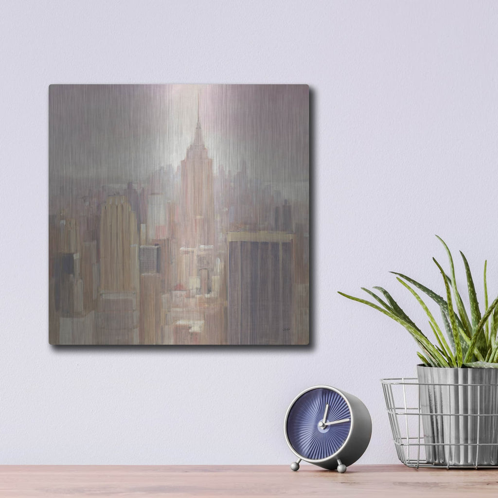 'Manhattan In The Mist V2' by Julia Purinton – Metal Wall Art, 12x12 room view