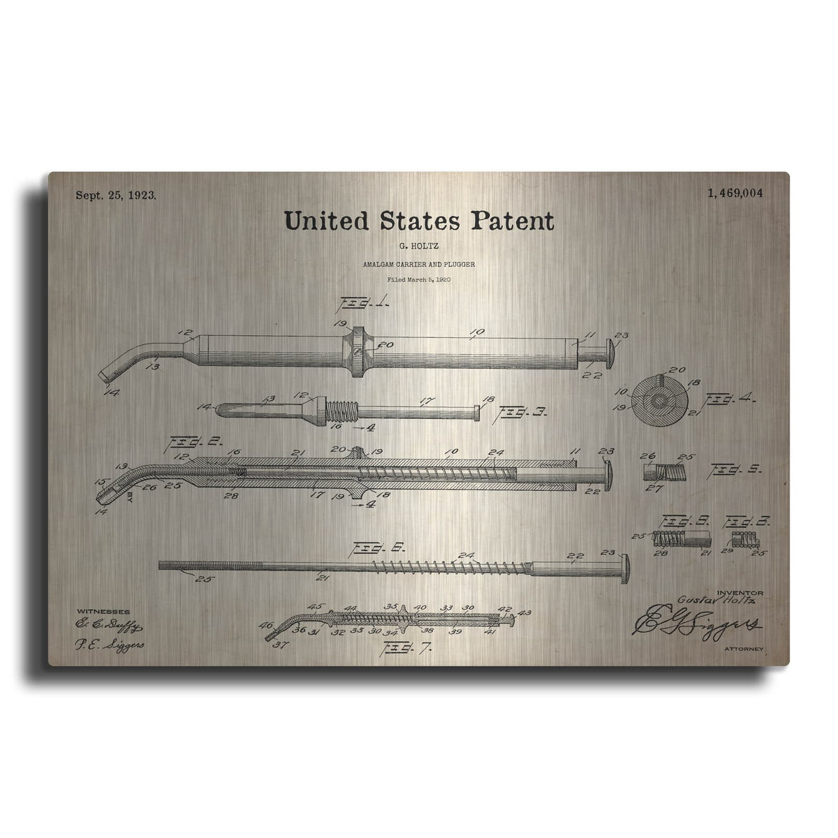 'Amalgam-Dentist Equipment Blueprint Patent Parchment' – Metal Wall Art