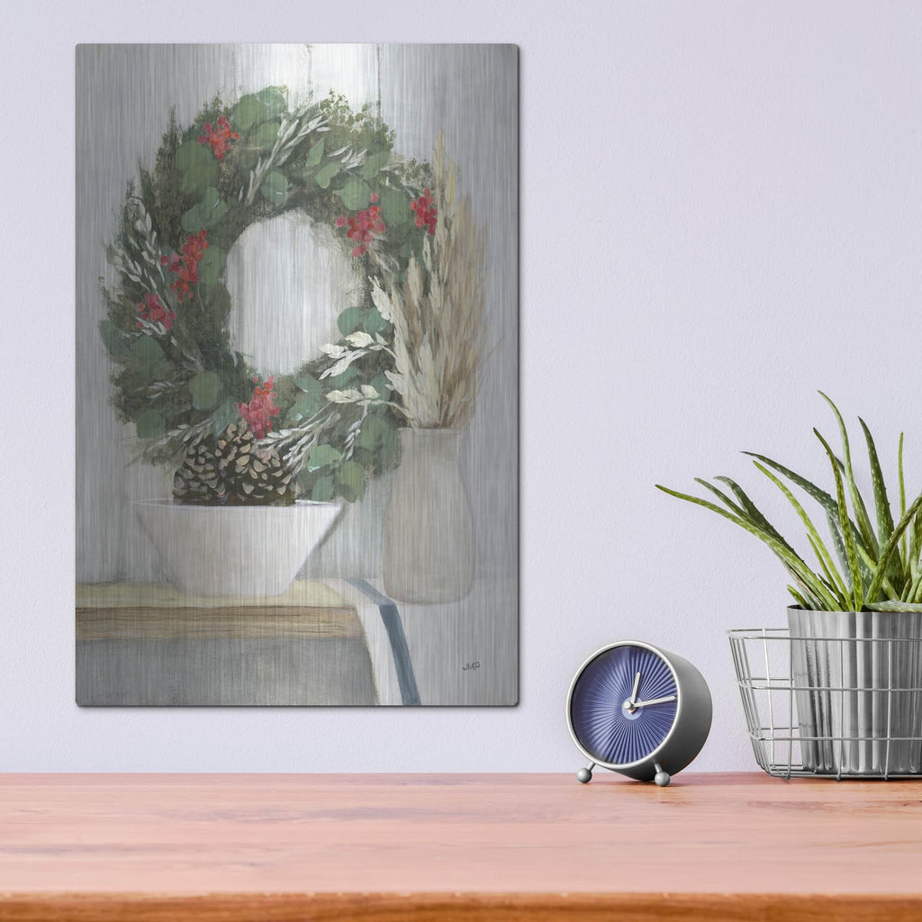 'Natural Christmas 1 Blue' by Julia Purinton – Metal Wall Art, 12x16 room view