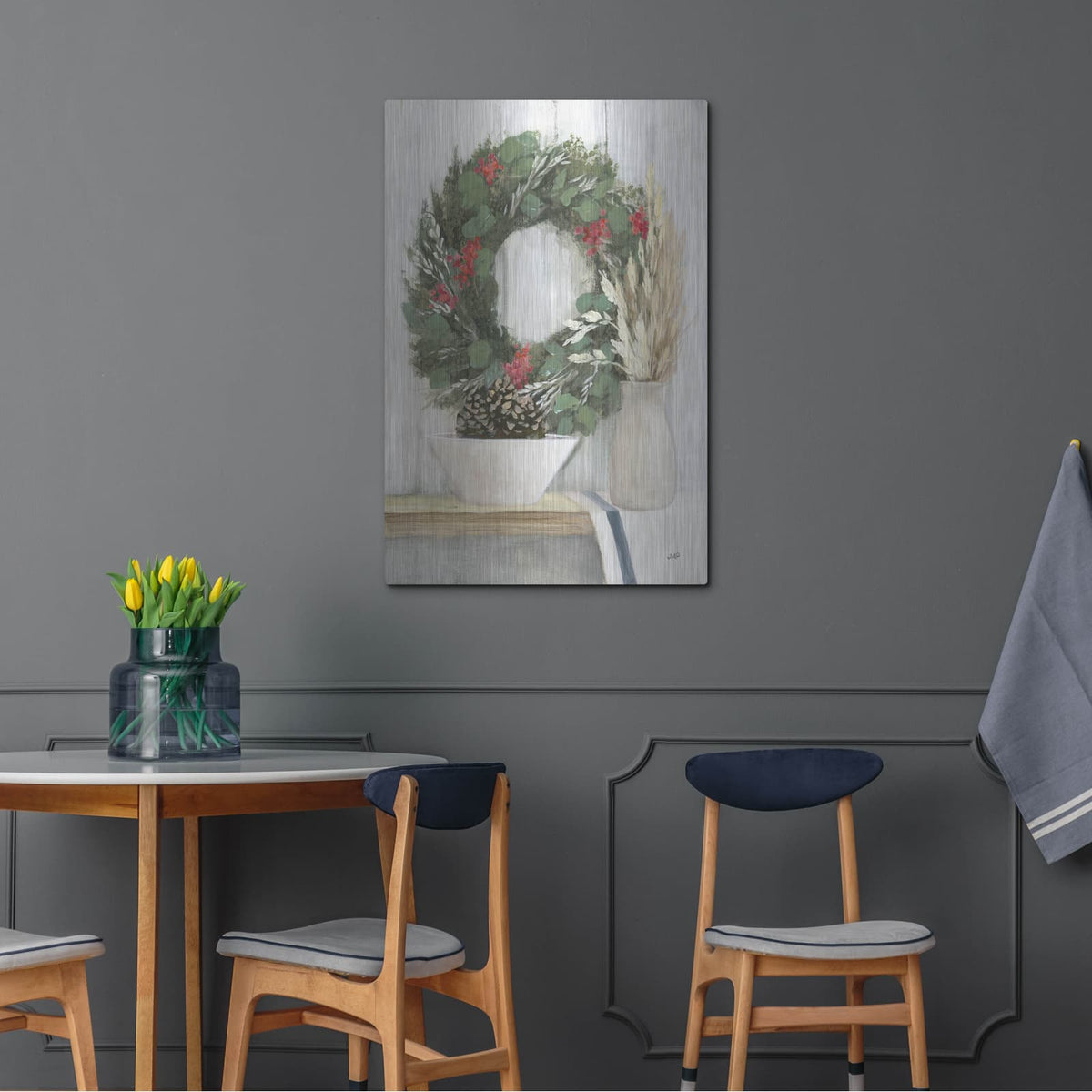 'Natural Christmas 1 Blue' by Julia Purinton – Metal Wall Art, 24x36 room view