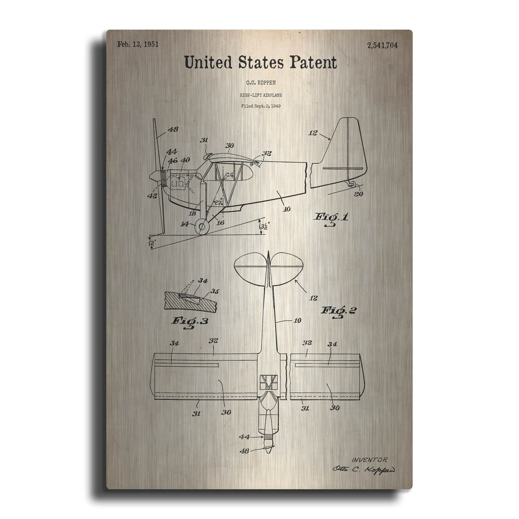 'High-Life Airplane Blueprint Patent Parchment' – Metal Wall Art
