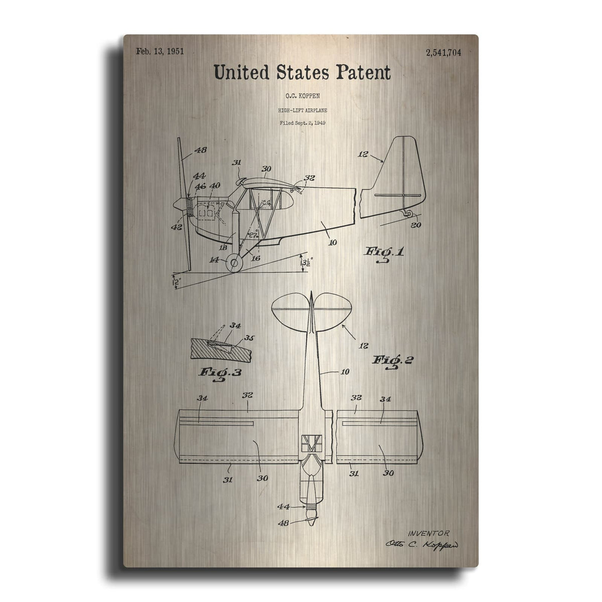 'High-Life Airplane Blueprint Patent Parchment' – Metal Wall Art