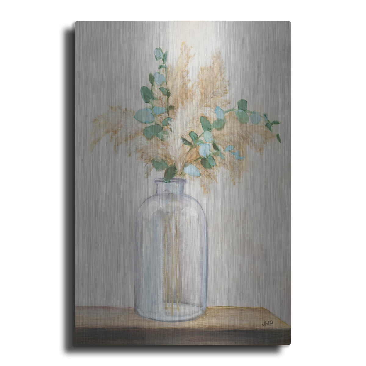 'Pampas And Eucalyptus Bouquet' by Julia Purinton – Metal Wall Art
