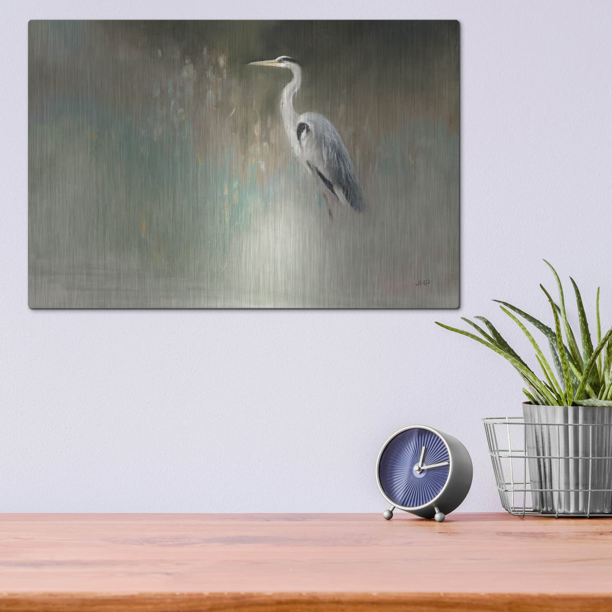 'Peaceful Egret Teal C' by Julia Purinton – Metal Wall Art, 16x12 room view