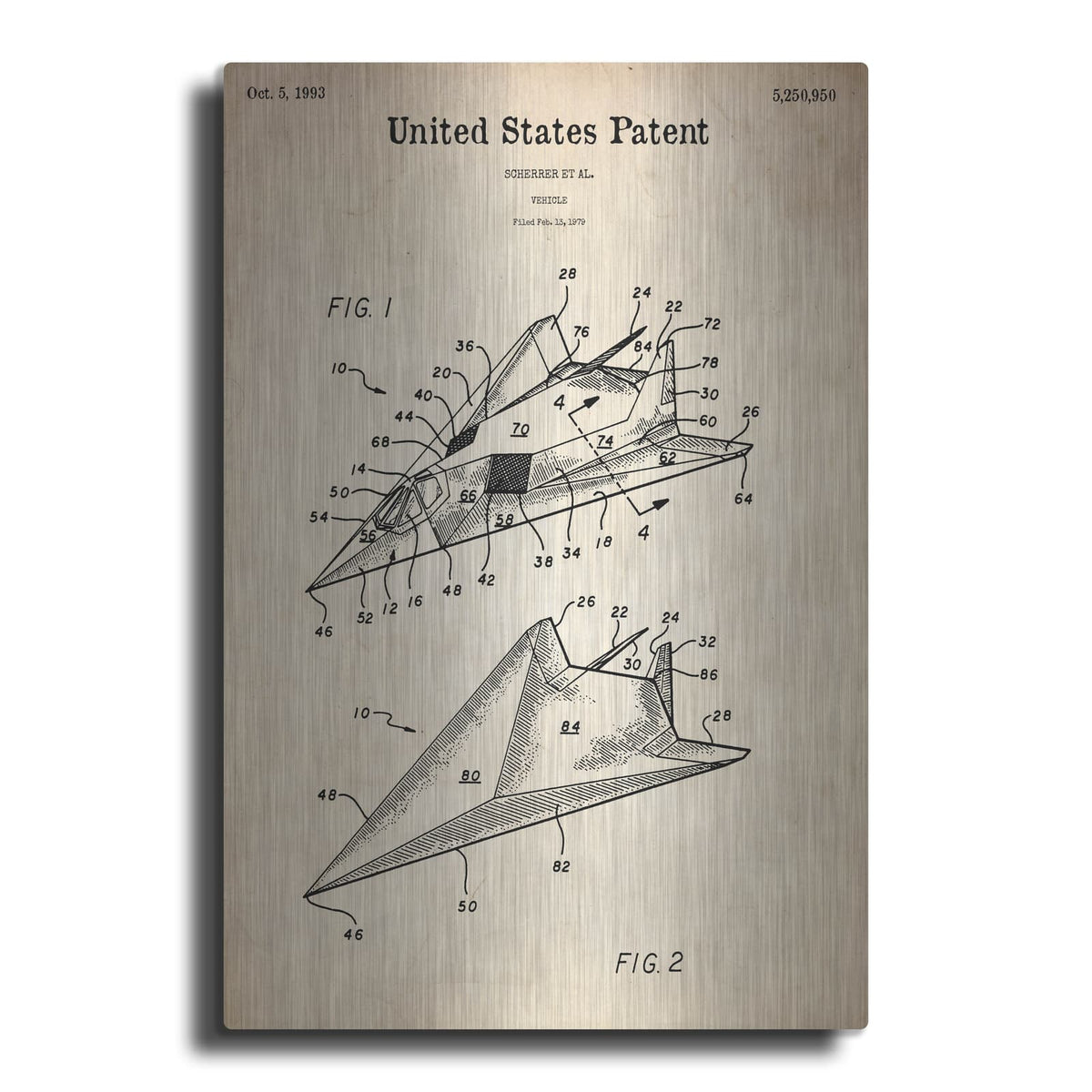 'F-117 Nighthawk Stealth Fighter Blueprint Patent Parchment' – Metal Wall Art