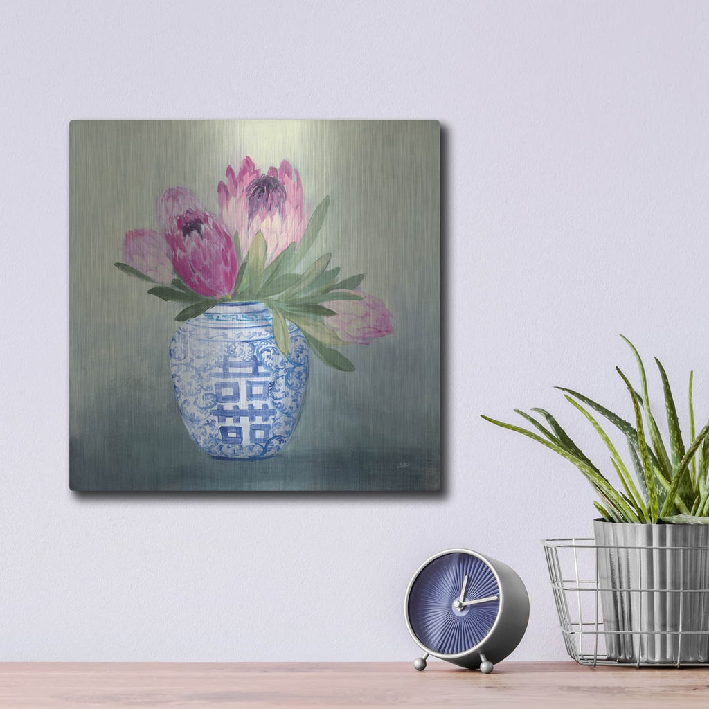 'Protea Chinoiserie 1' by Julia Purinton – Metal Wall Art, 12x12 room view