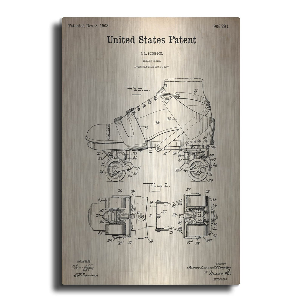 'Roller Skates Blueprint Patent Parchment' – Metal Wall Art