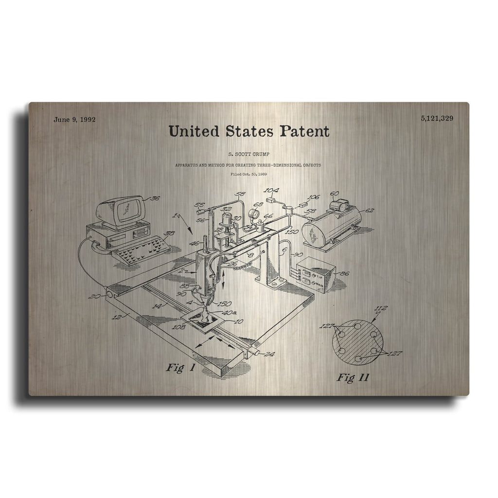 '3D Printer Blueprint Patent Parchment' – Metal Wall Art
