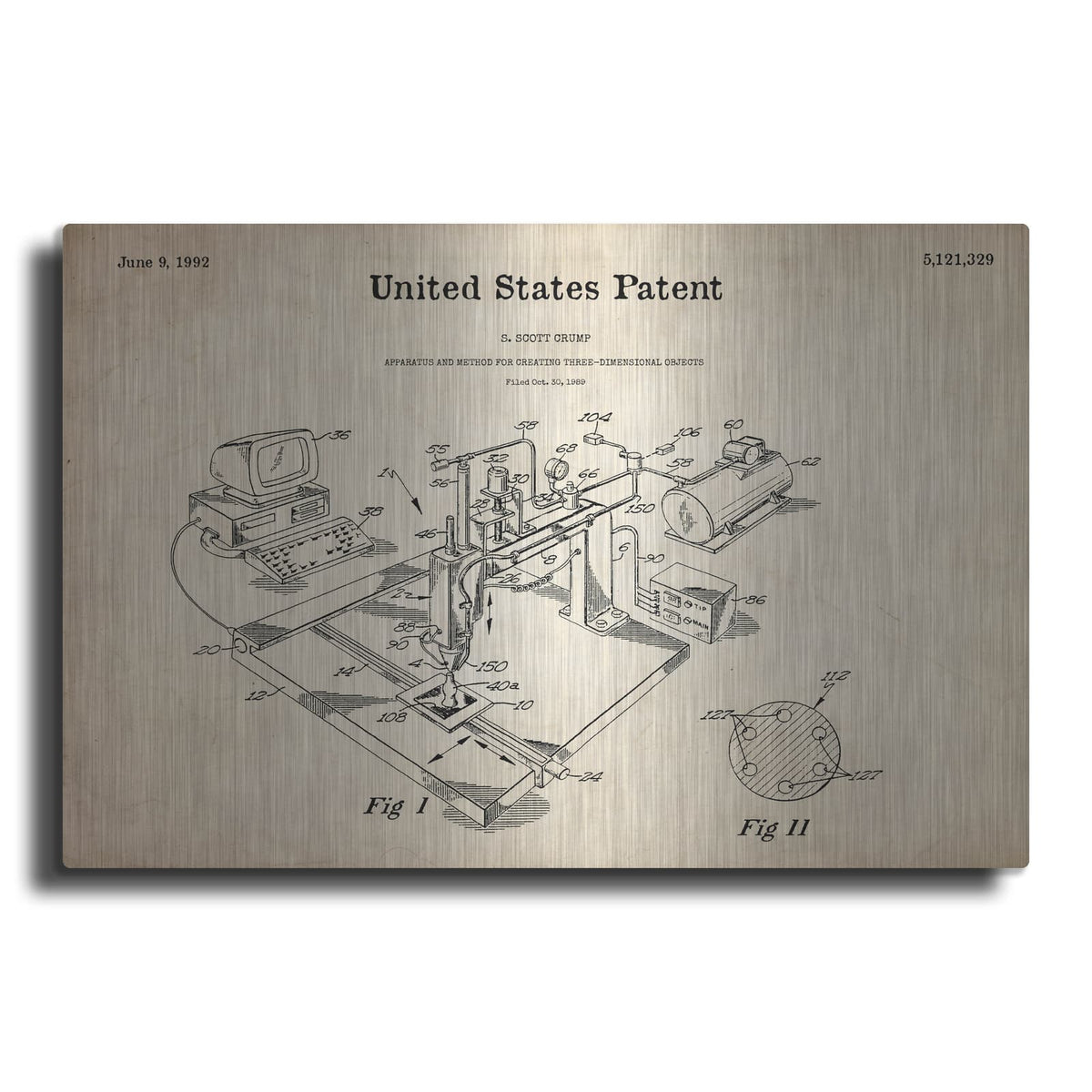 '3D Printer Blueprint Patent Parchment' – Metal Wall Art