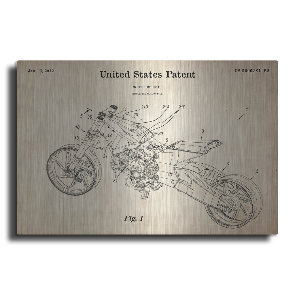 'Motocycle Blueprint Patent Parchment' – Metal Wall Art