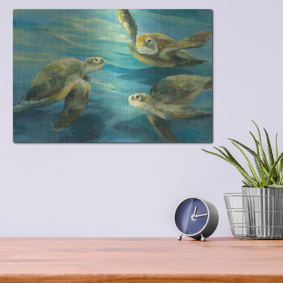 'Sea Turtles' by Julia Purinton – Metal Wall Art, 16x12 room view