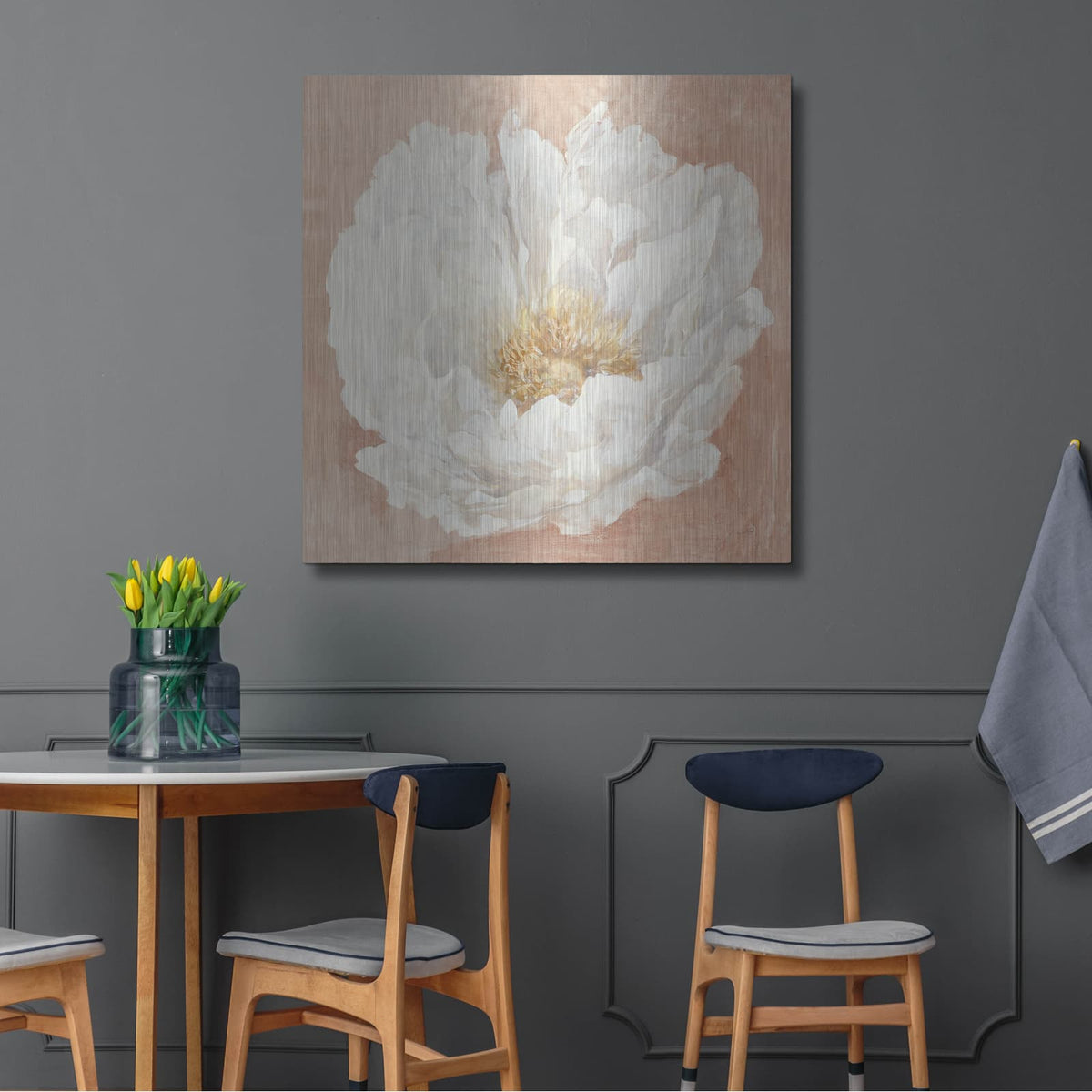 'Serene Peony Terracotta' by Julia Purinton – Metal Wall Art, 36x36 room view