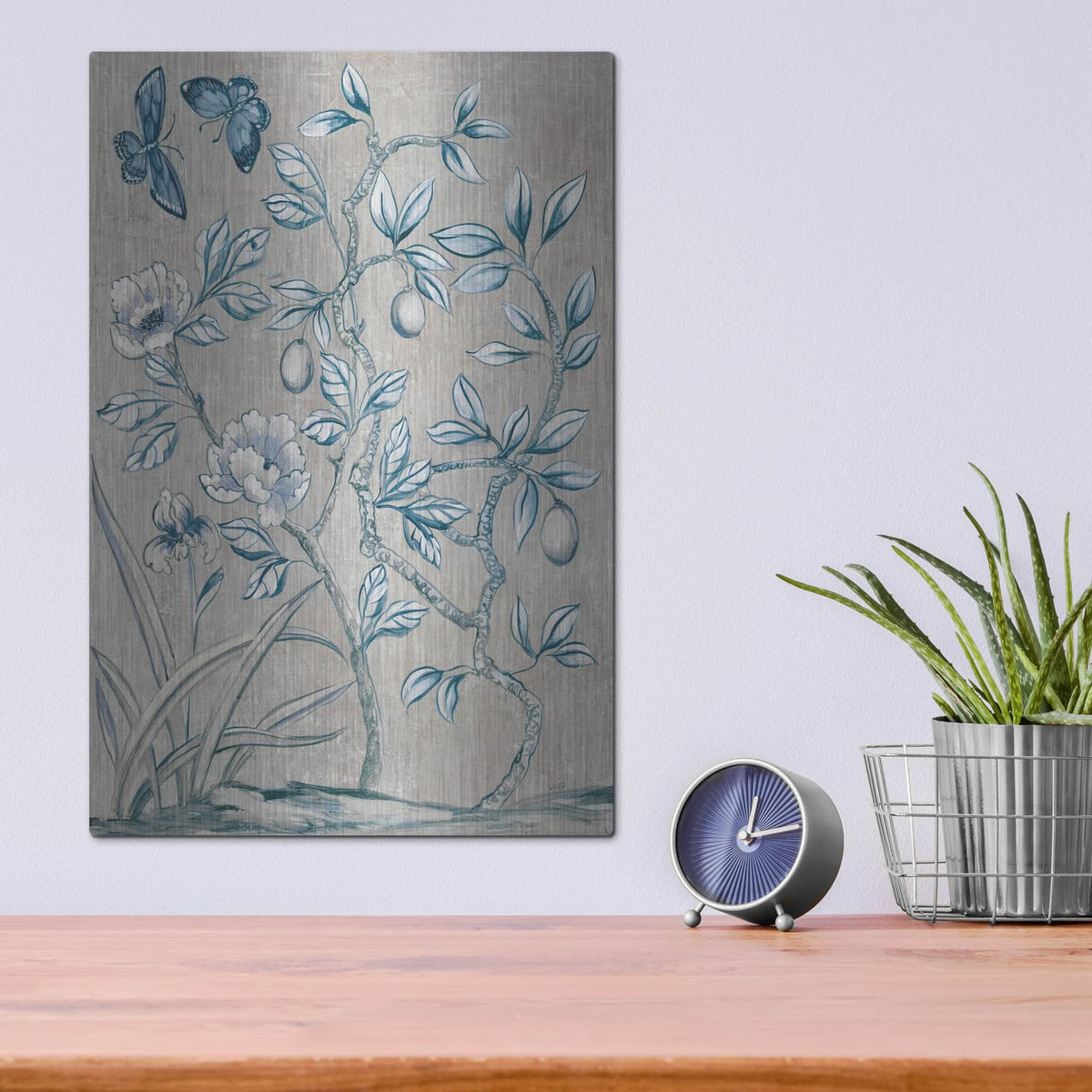 'Shimmering Garden 1 Navy' by Julia Purinton – Metal Wall Art, 12x16 room view