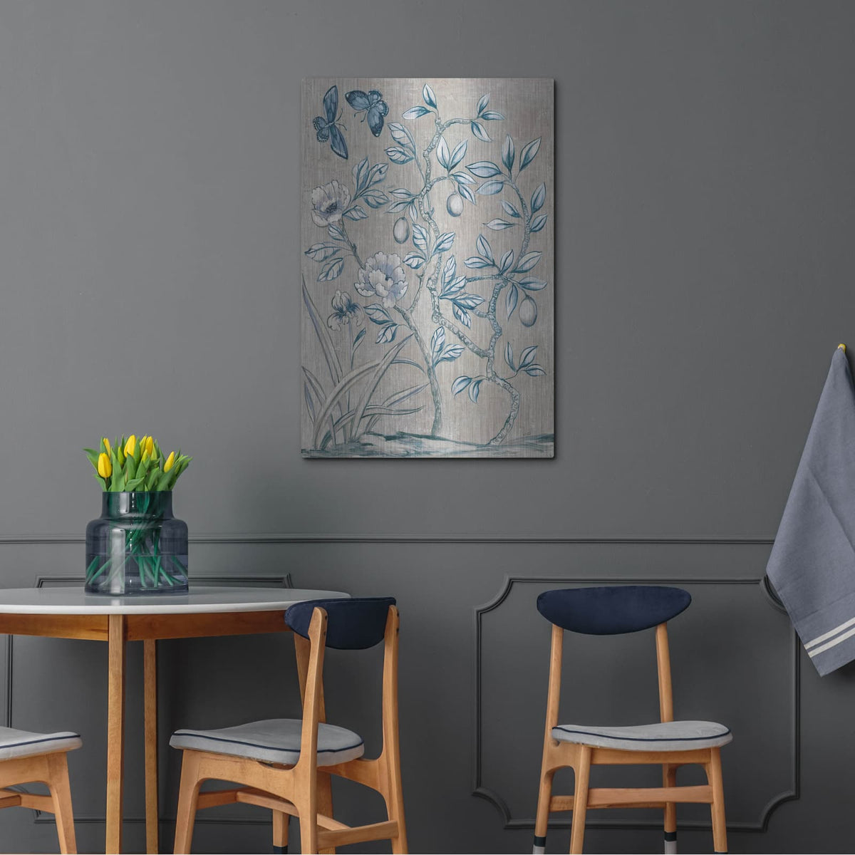 'Shimmering Garden 1 Navy' by Julia Purinton – Metal Wall Art, 24x36 room view