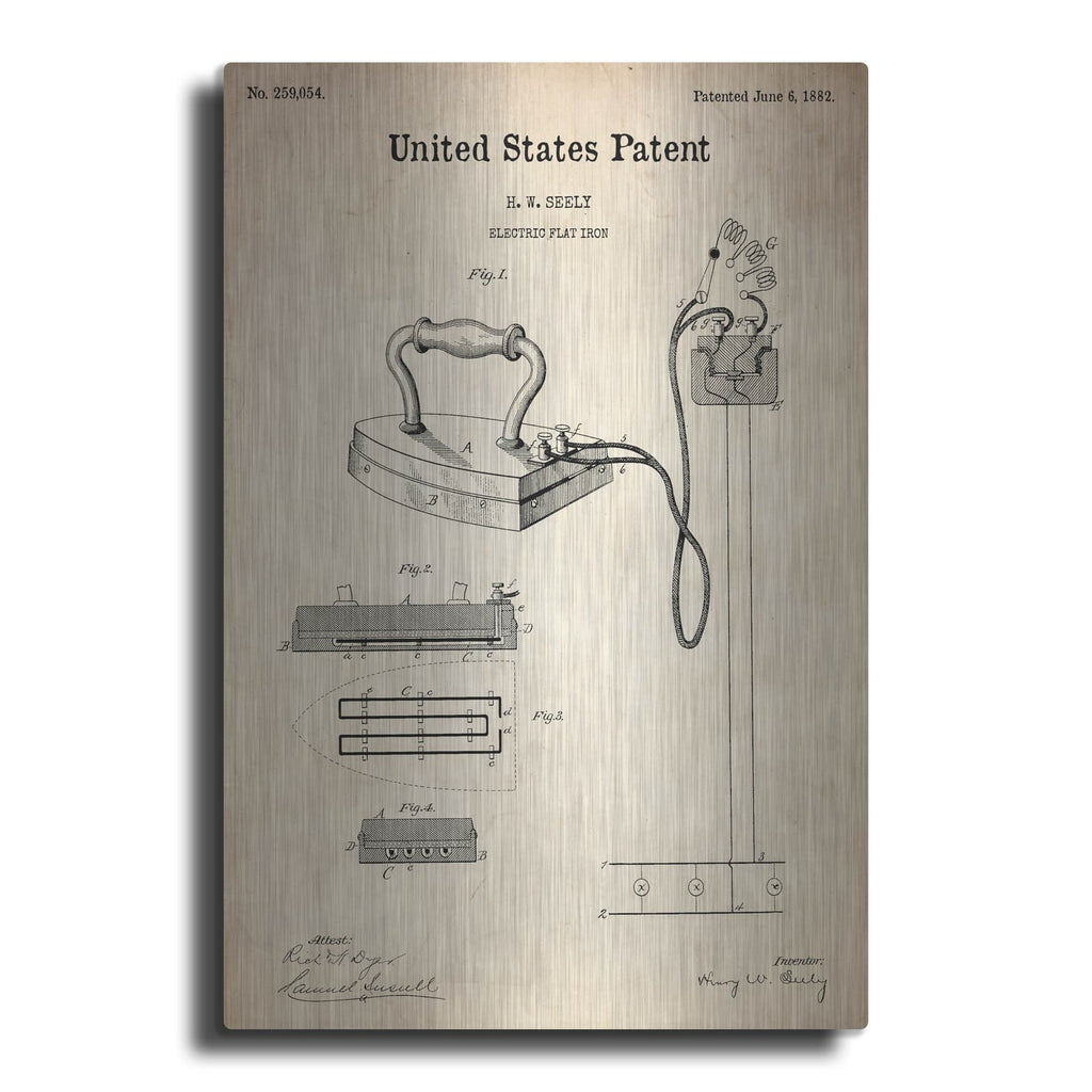 'Electric Flat Iron Blueprint Patent Parchment' – Metal Wall Art