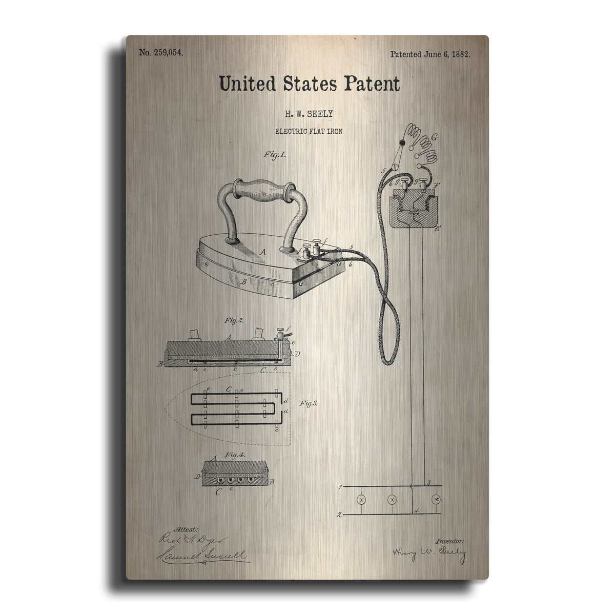 'Electric Flat Iron Blueprint Patent Parchment' – Metal Wall Art