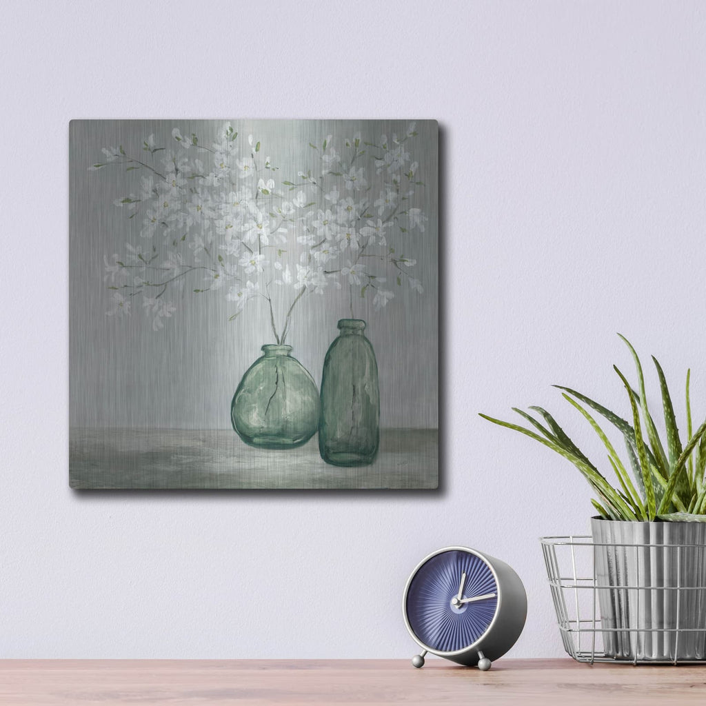 'Spring Delight Dark Green' by Julia Purinton – Metal Wall Art, 12x12 room view
