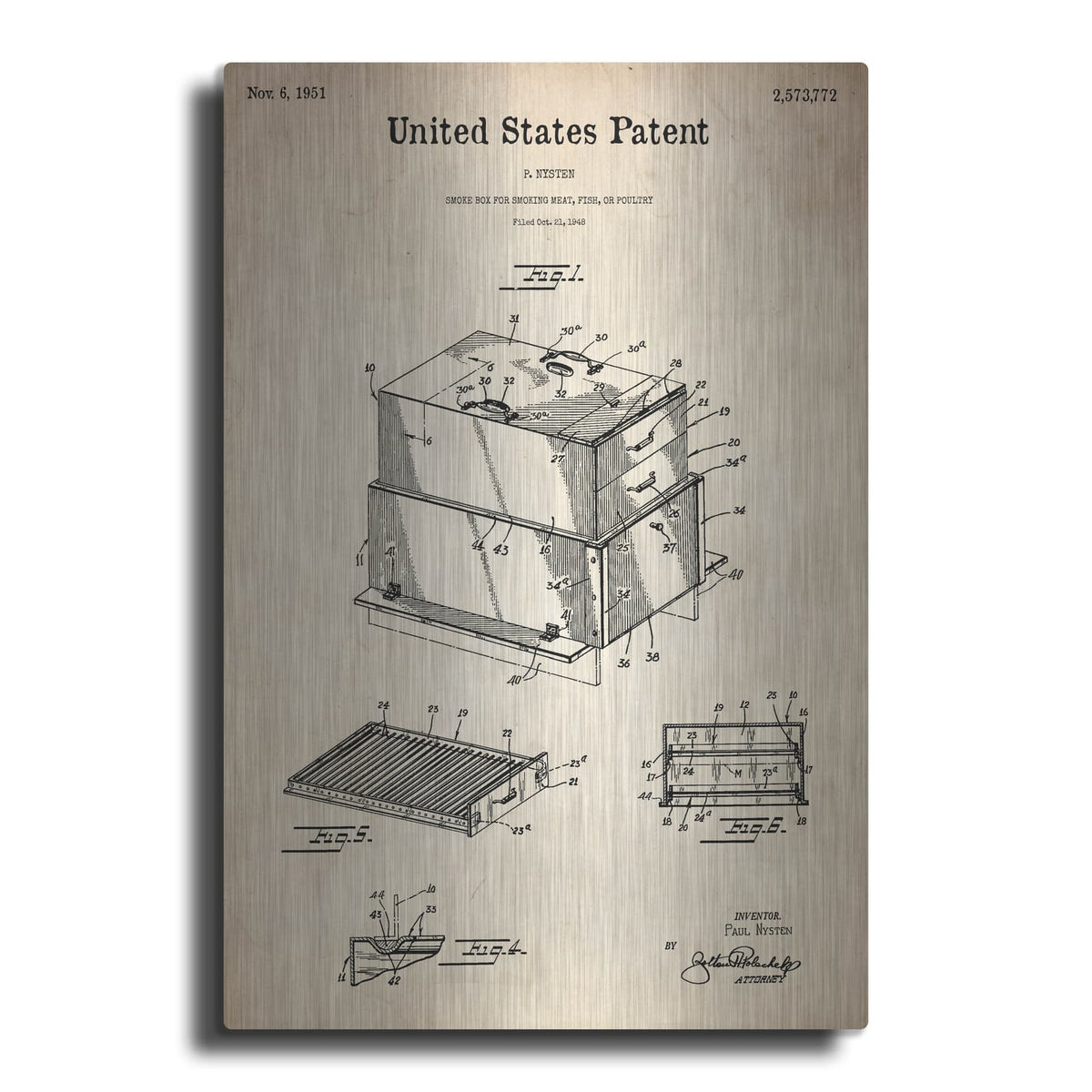 'Barbecue Blueprint Patent Parchment' – Metal Wall Art