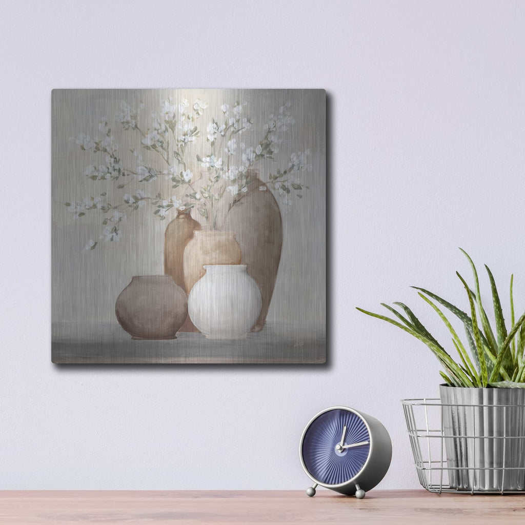 'Spring Still Life Sienna' by Julia Purinton – Metal Wall Art, 12x12 room view