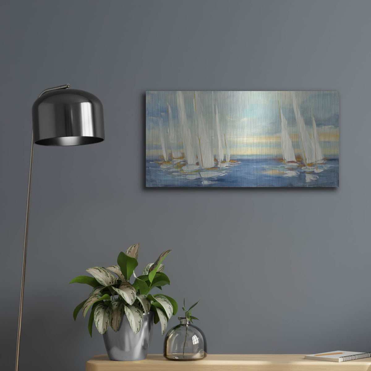 'Summer Regatta Sunset' by Julia Purinton – Metal Wall Art, 24x12 room view