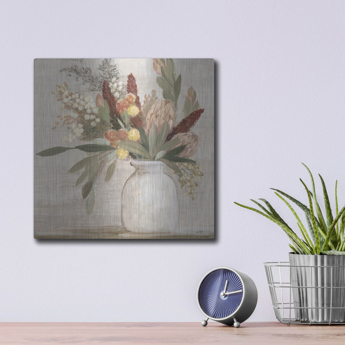 'Warm Protea Still Life C' by Julia Purinton – Metal Wall Art, 12x12 room view