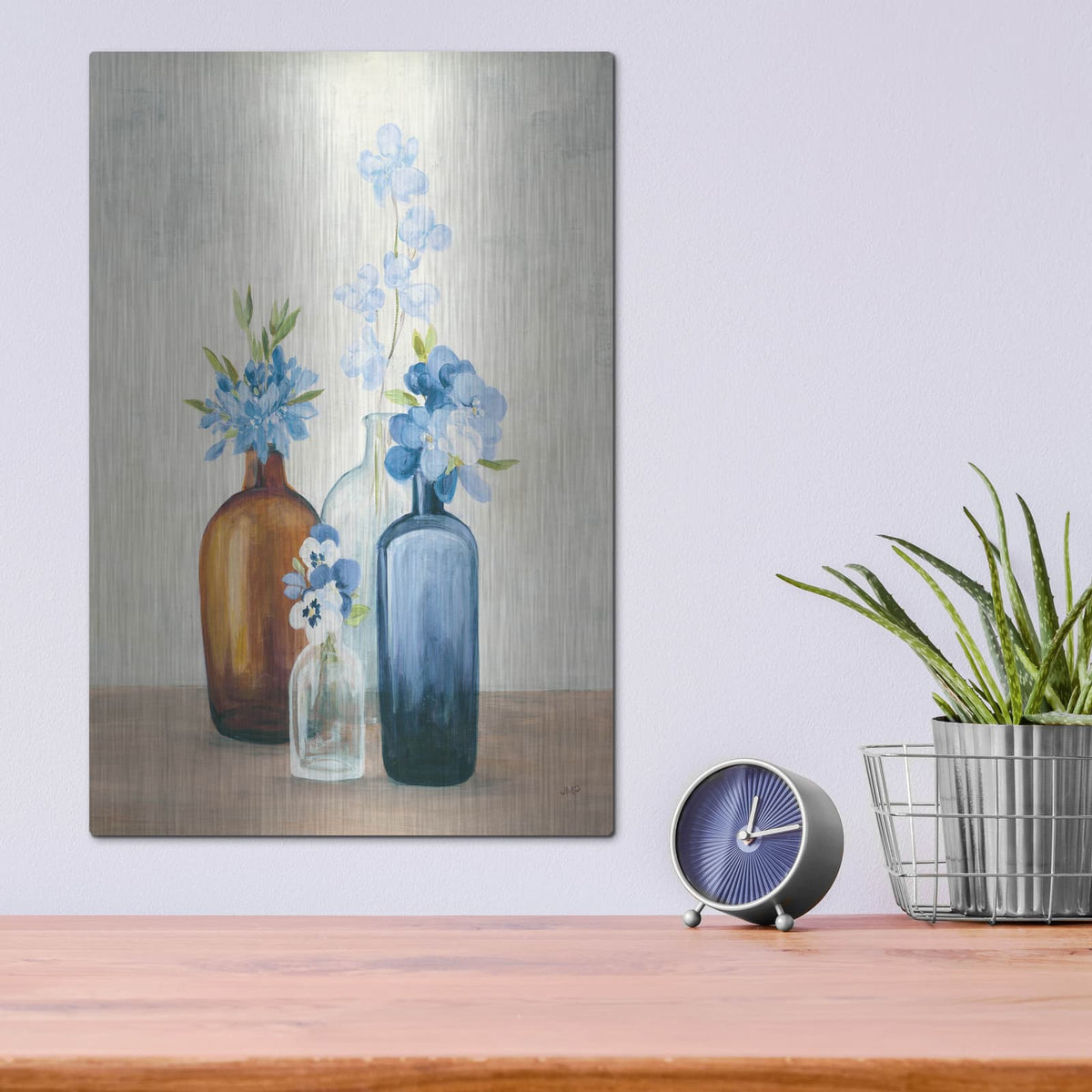 'Windowsill Garden 2 Blue C' by Julia Purinton – Metal Wall Art, 12x16 room view