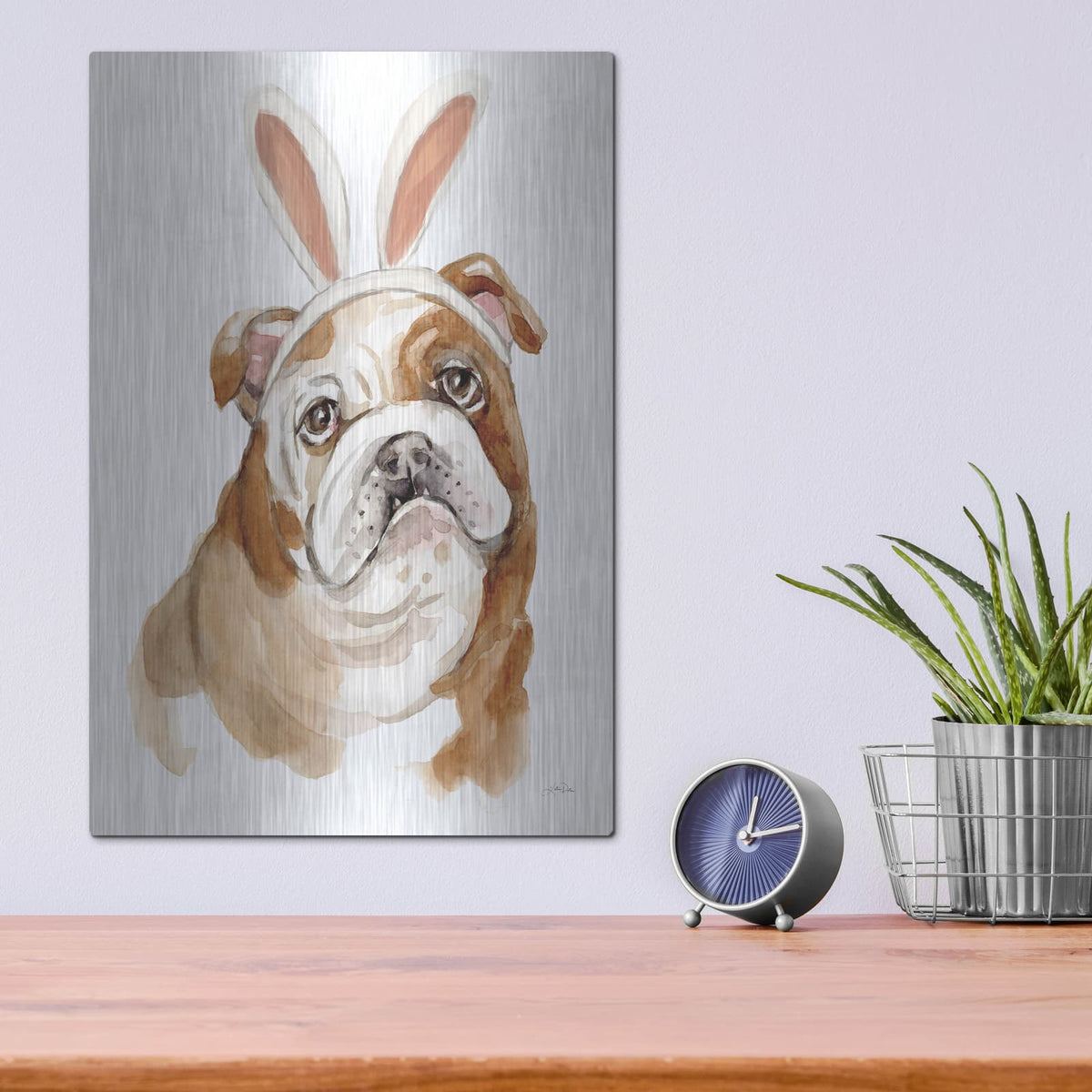 'Easter Bulldog' by Katrina Pete – Metal Wall Art, 12x16 room view