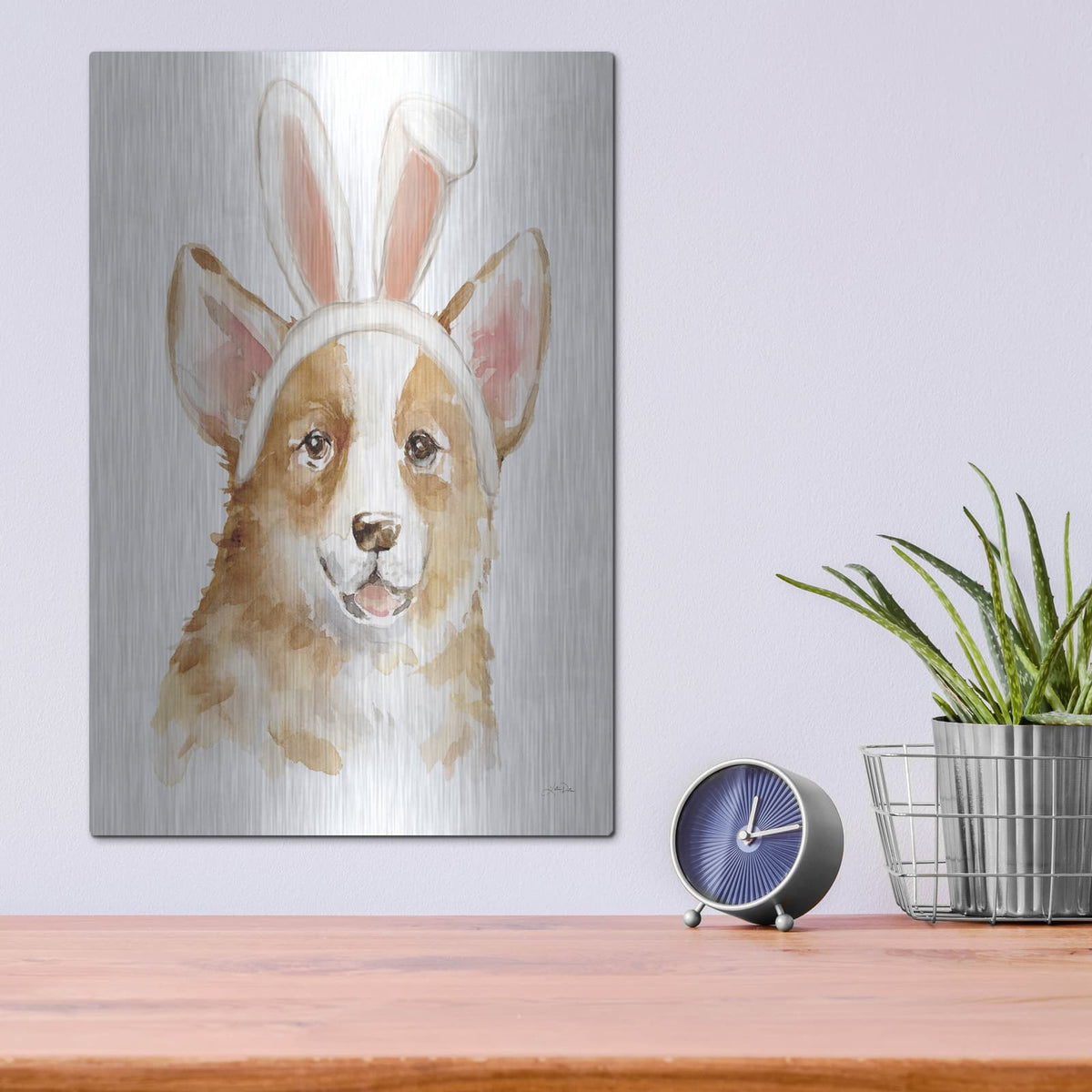 'Easter Corgi' by Katrina Pete – Metal Wall Art, 12x16 room view