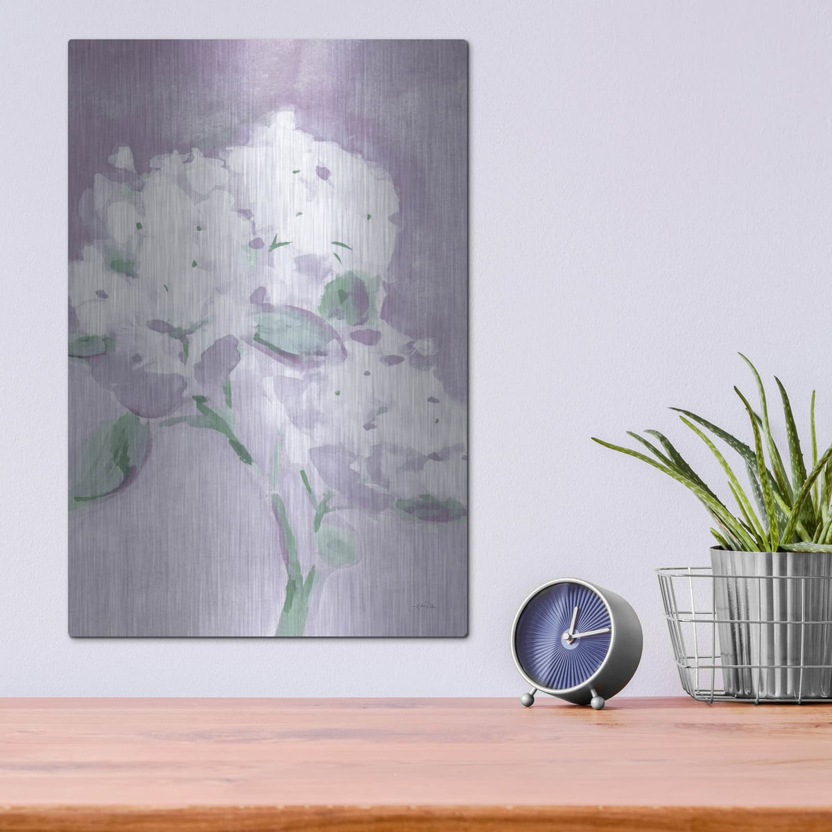 'Elegant Hydrangea Purple' by Katrina Pete – Metal Wall Art, 12x16 room view