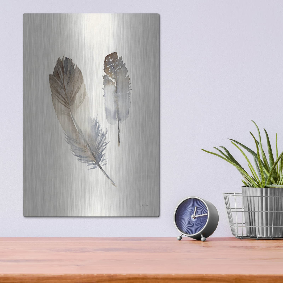 'Falling Feathers 1' by Katrina Pete – Metal Wall Art, 12x16 room view