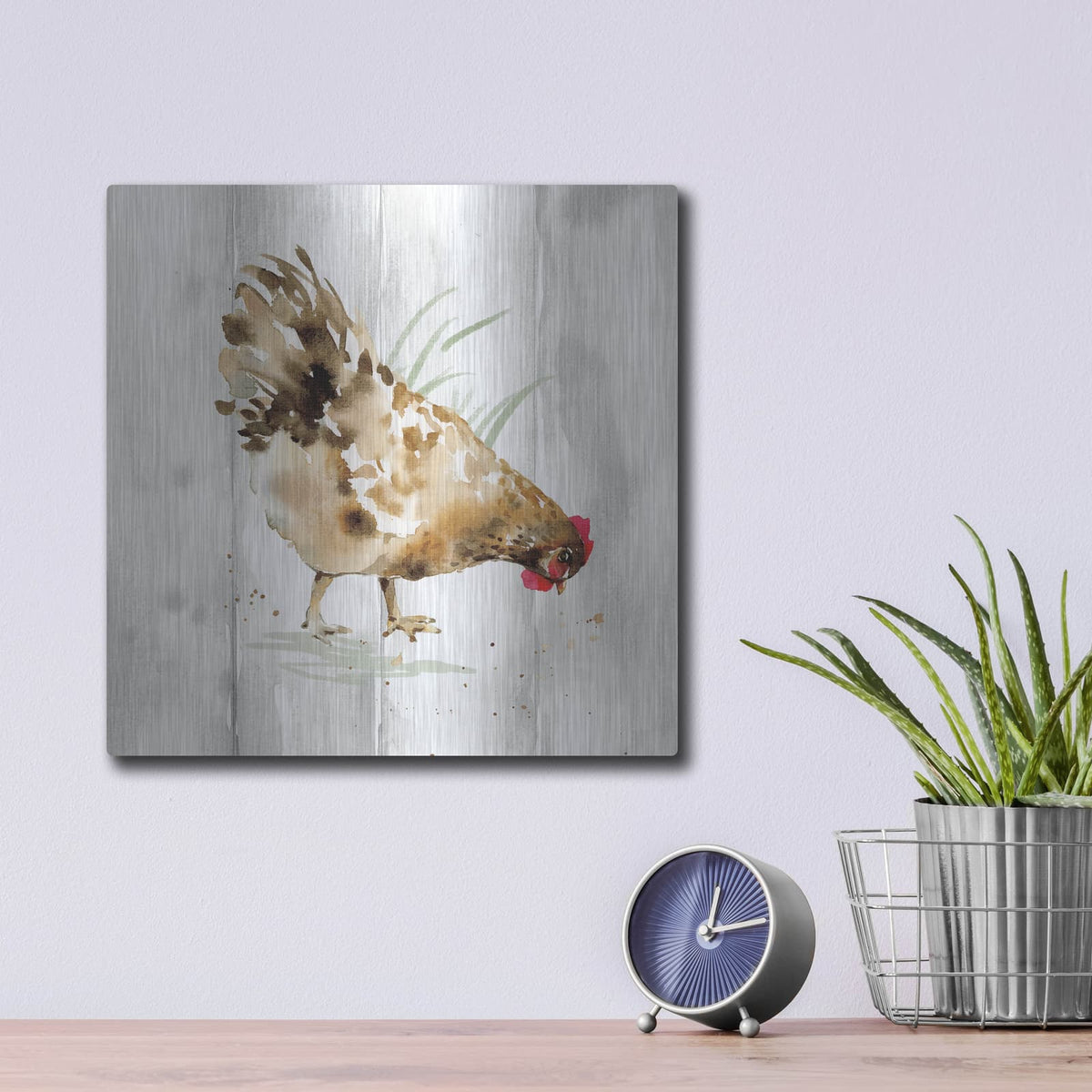 'Home To Roost 3 Barn Board' by Katrina Pete – Metal Wall Art, 12x12 room view
