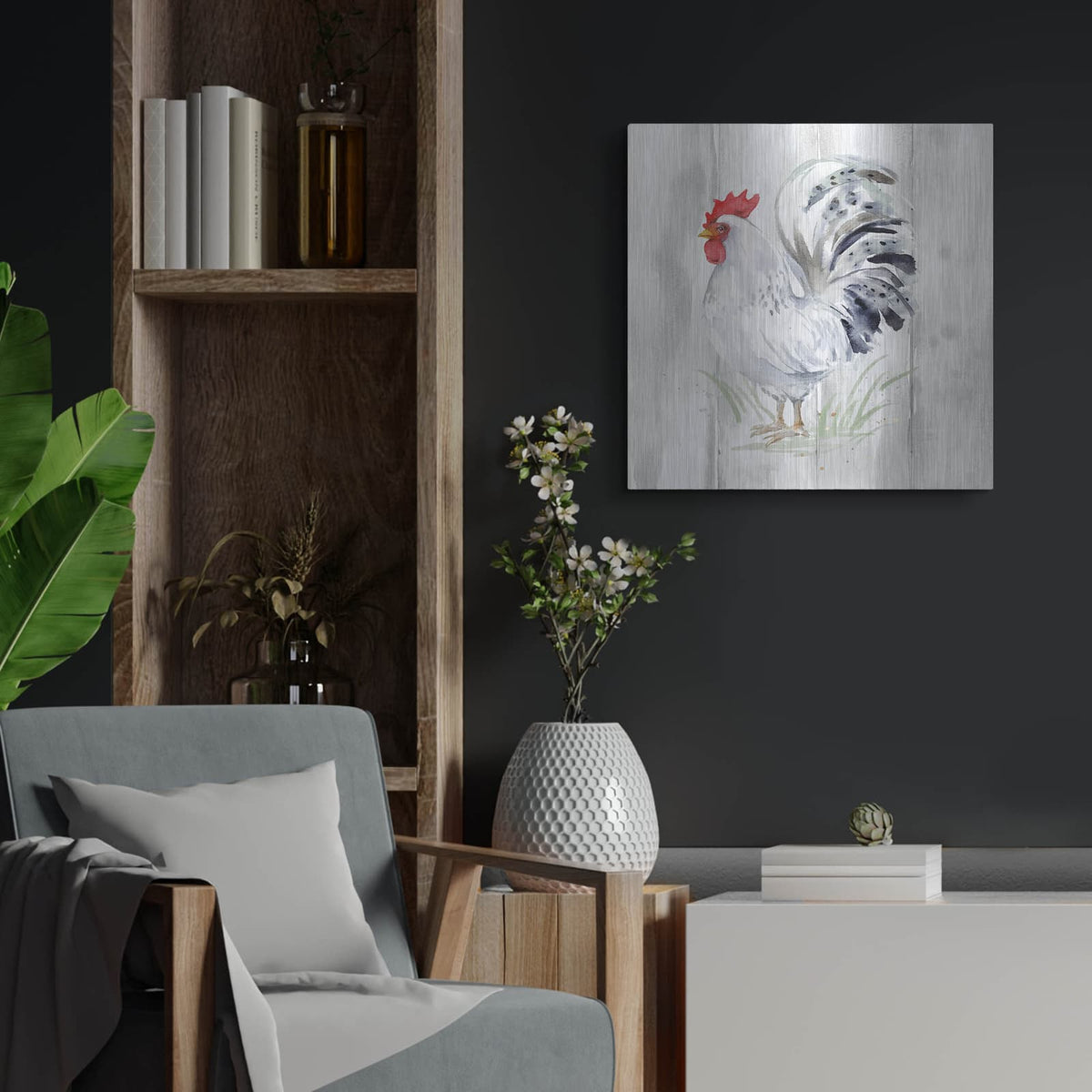 'Home To Roost 4 Barn Board' by Katrina Pete – Metal Wall Art, 24x24 room view