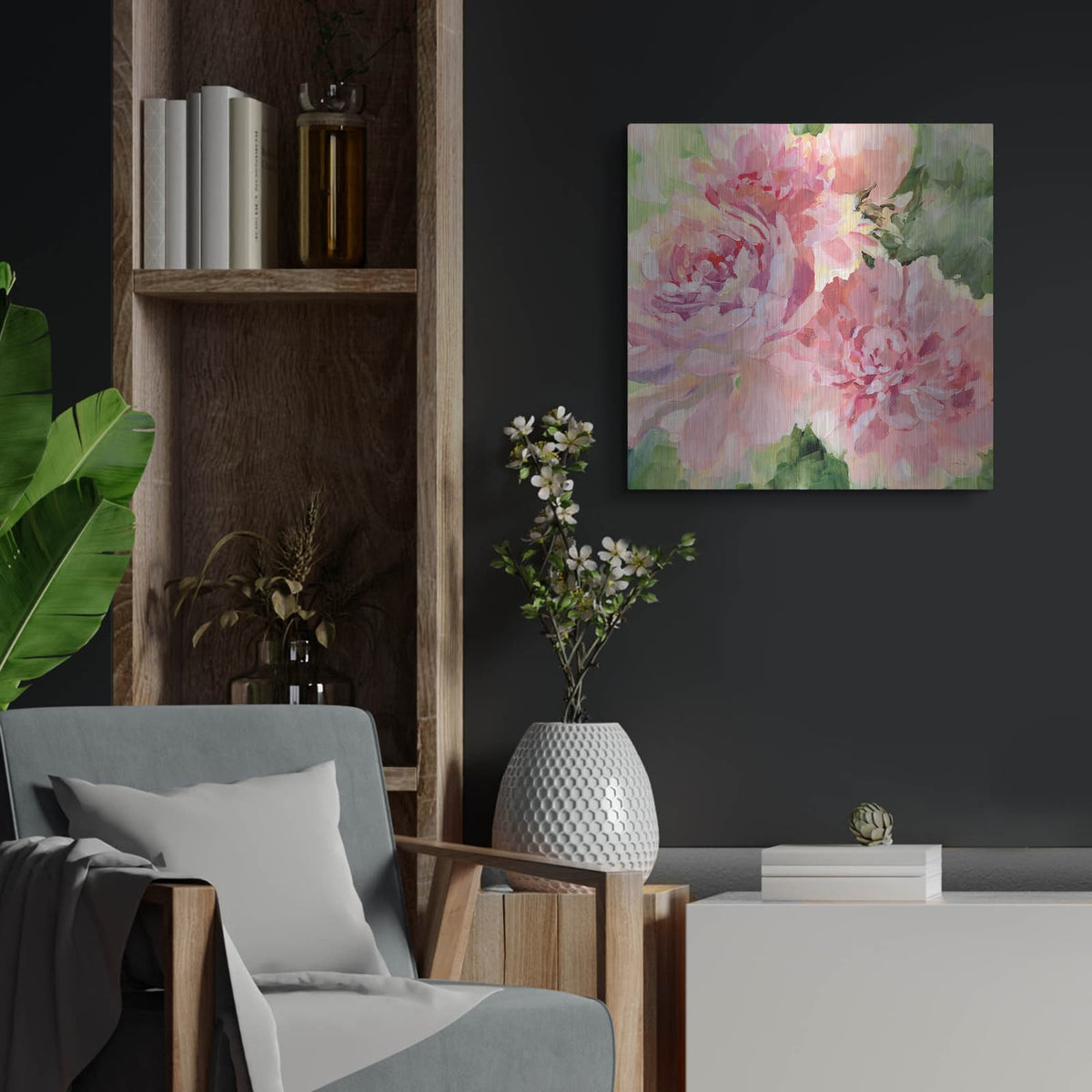 'Sarahs Peony' by Katrina Pete – Metal Wall Art, 24x24 room view