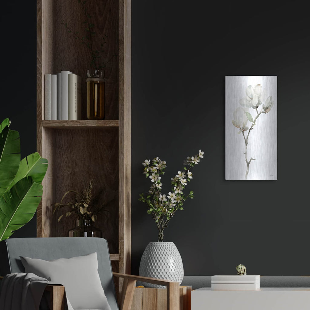 'White Magnolia 2' by Katrina Pete – Metal Wall Art, 12x24 room view