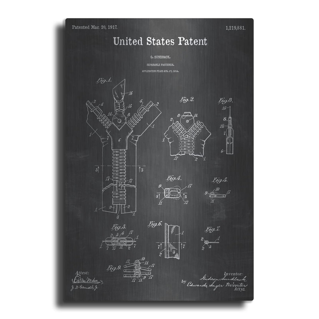 'Zipper Blueprint Patent Chalkboard' – Metal Wall Art