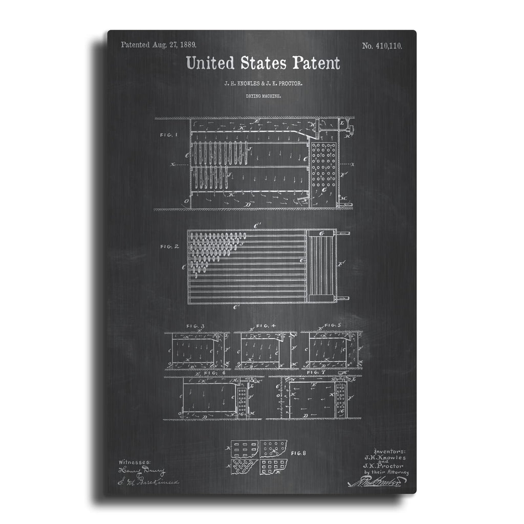 'Drying Machine Blueprint Patent Chalkboard' – Metal Wall Art