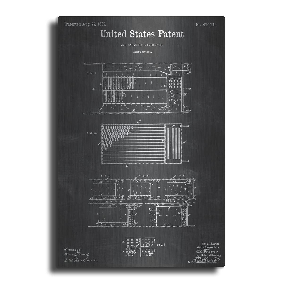 'Drying Machine Blueprint Patent Chalkboard' – Metal Wall Art