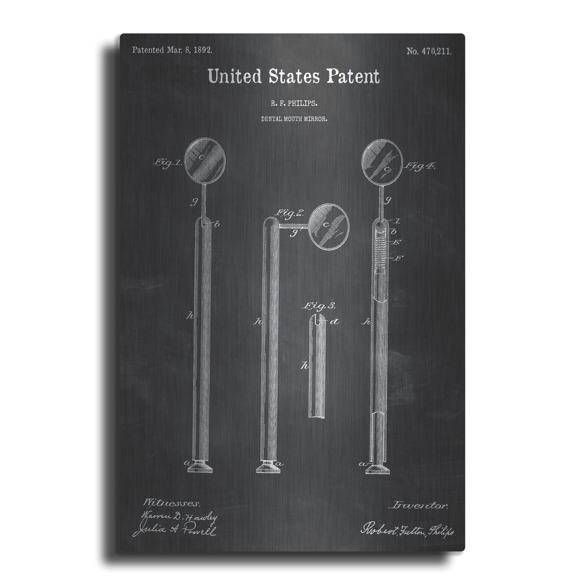 'Dental Mouth Mirror Blueprint Patent Chalkboard' – Metal Wall Art
