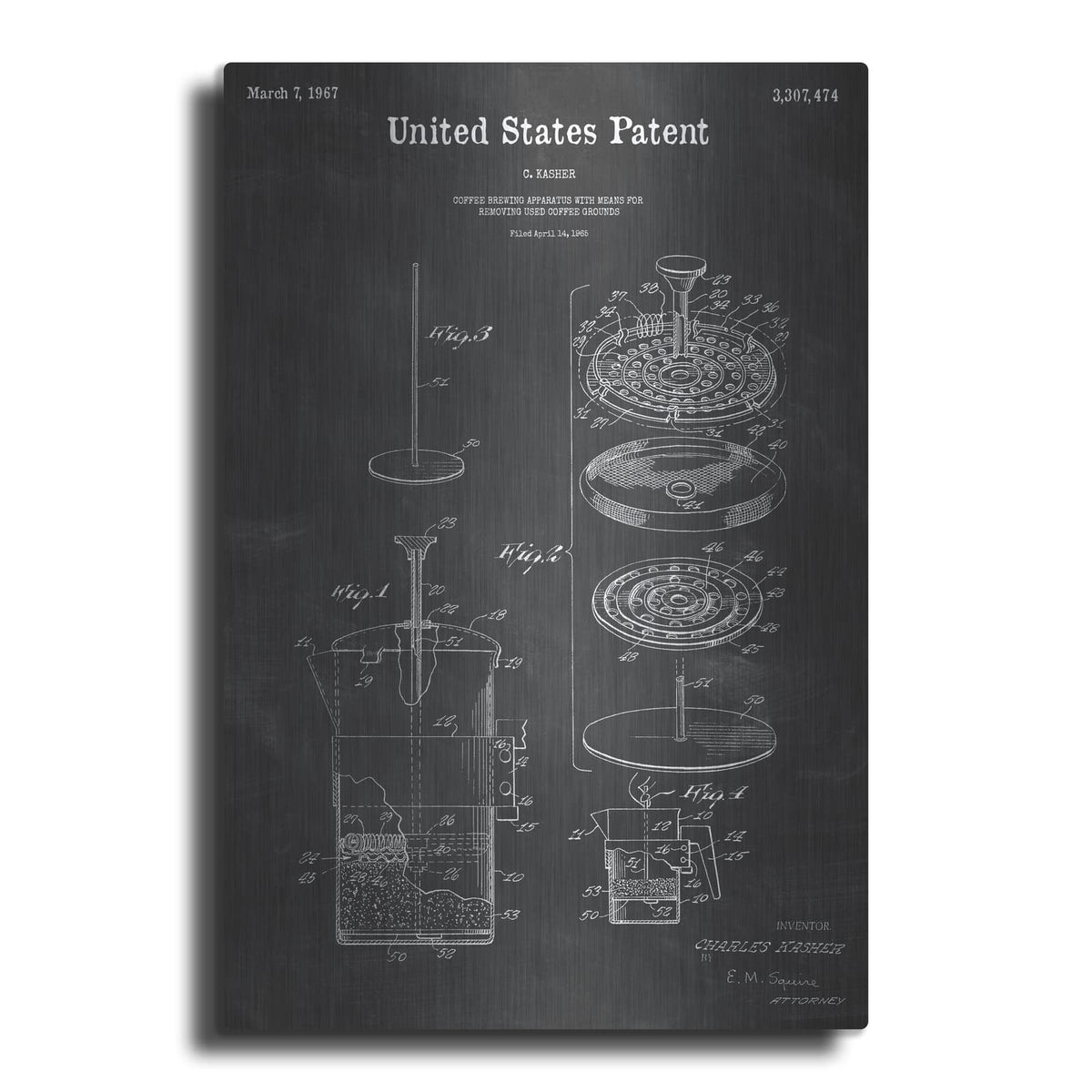 'Coffee Brewer Blueprint Patent Chalkboard' – Metal Wall Art
