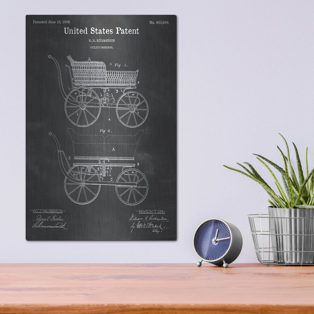 'Baby Carriage Blueprint Patent Chalkboard' – Metal Wall Art, 12x16 room view