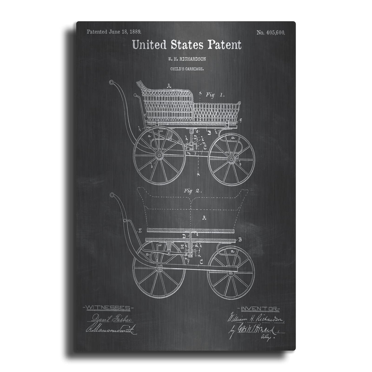 'Baby Carriage Blueprint Patent Chalkboard' – Metal Wall Art
