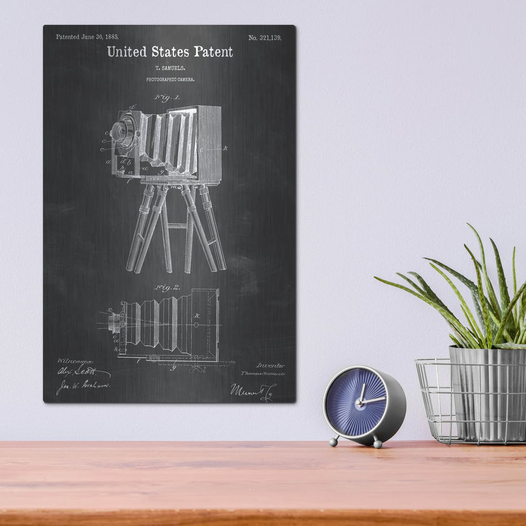 'Photographic Camera Blueprint Patent Chalkboard' – Metal Wall Art, 12x16 room view